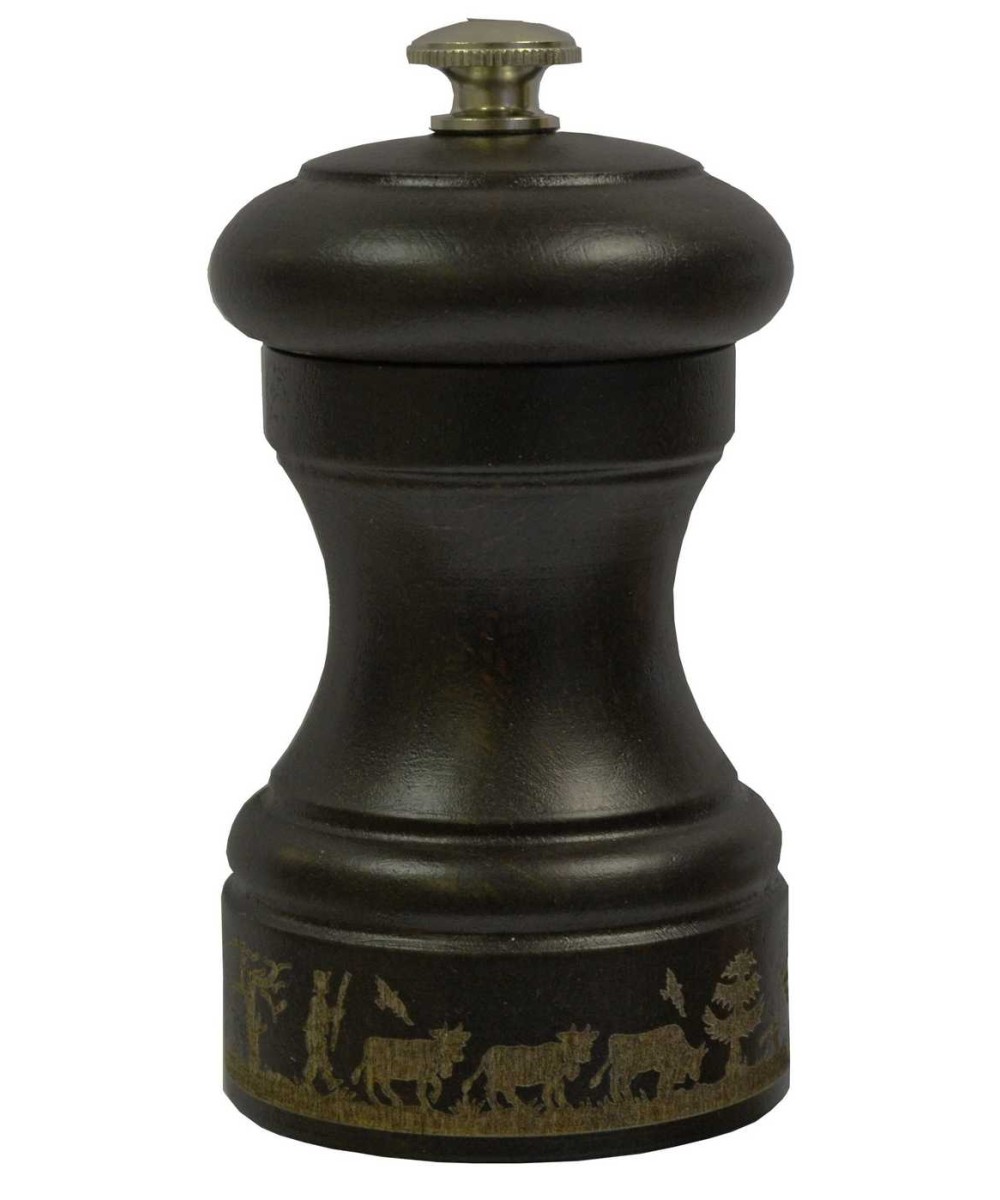 Moulin à poivre Peugeot 10cm bois noir, motif alpage