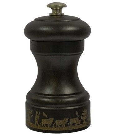 Moulin à poivre Peugeot 10cm bois noir, motif alpage