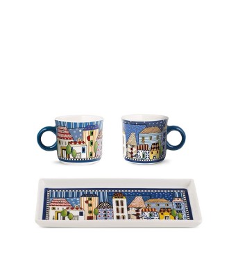 Tasse - Mug mini 2 pièces et plateau paese mio bleu