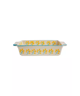 Plat à cake, motif floral jaune