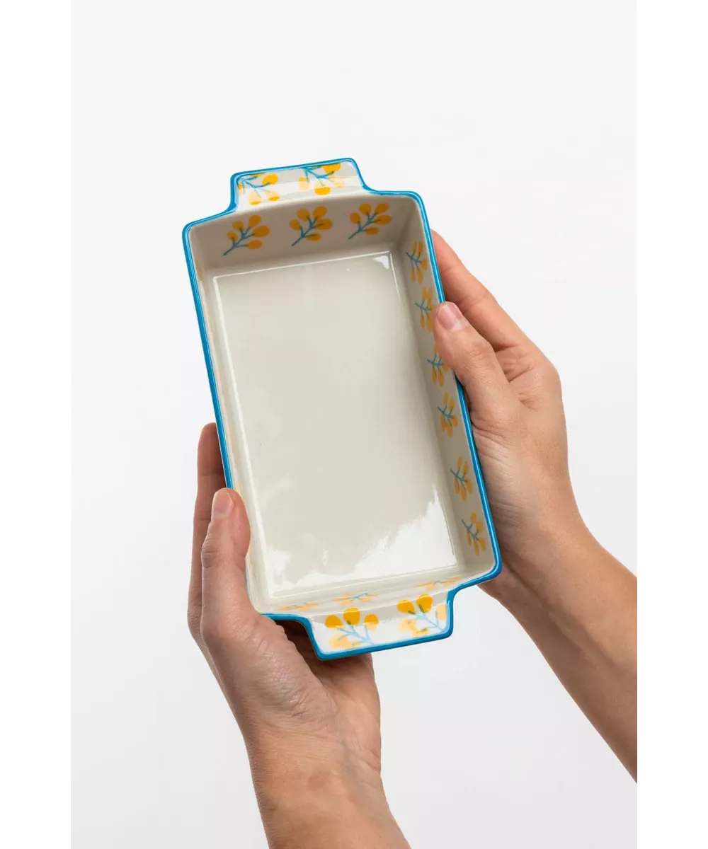 Plat à cake, motif floral jaune