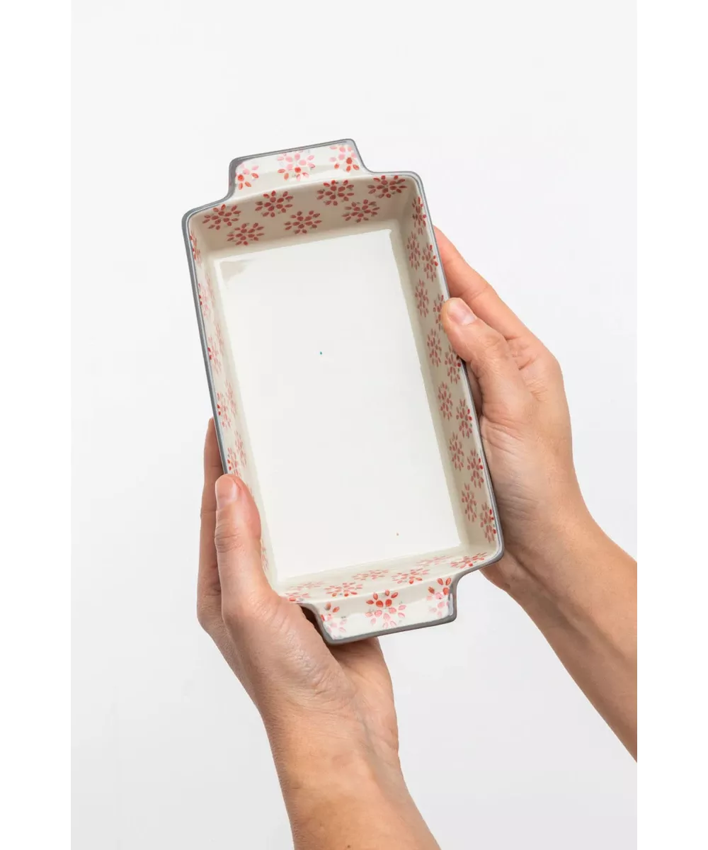 Plat à cake, motif floral rouge