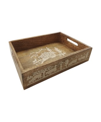 Plateau en bois motif vache poya