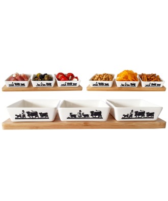 Bols 3 pièces pour apéritif, sauce, snack, divers aliments, motif typique suisse vache et poya