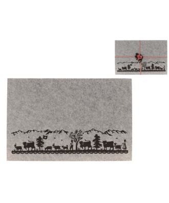 Set de table (2 pièces) gris en faux feutre motif découpage alpage poya 30x45cm