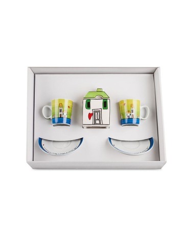 Tasse à café 2 pièces et sucrier Le casette green