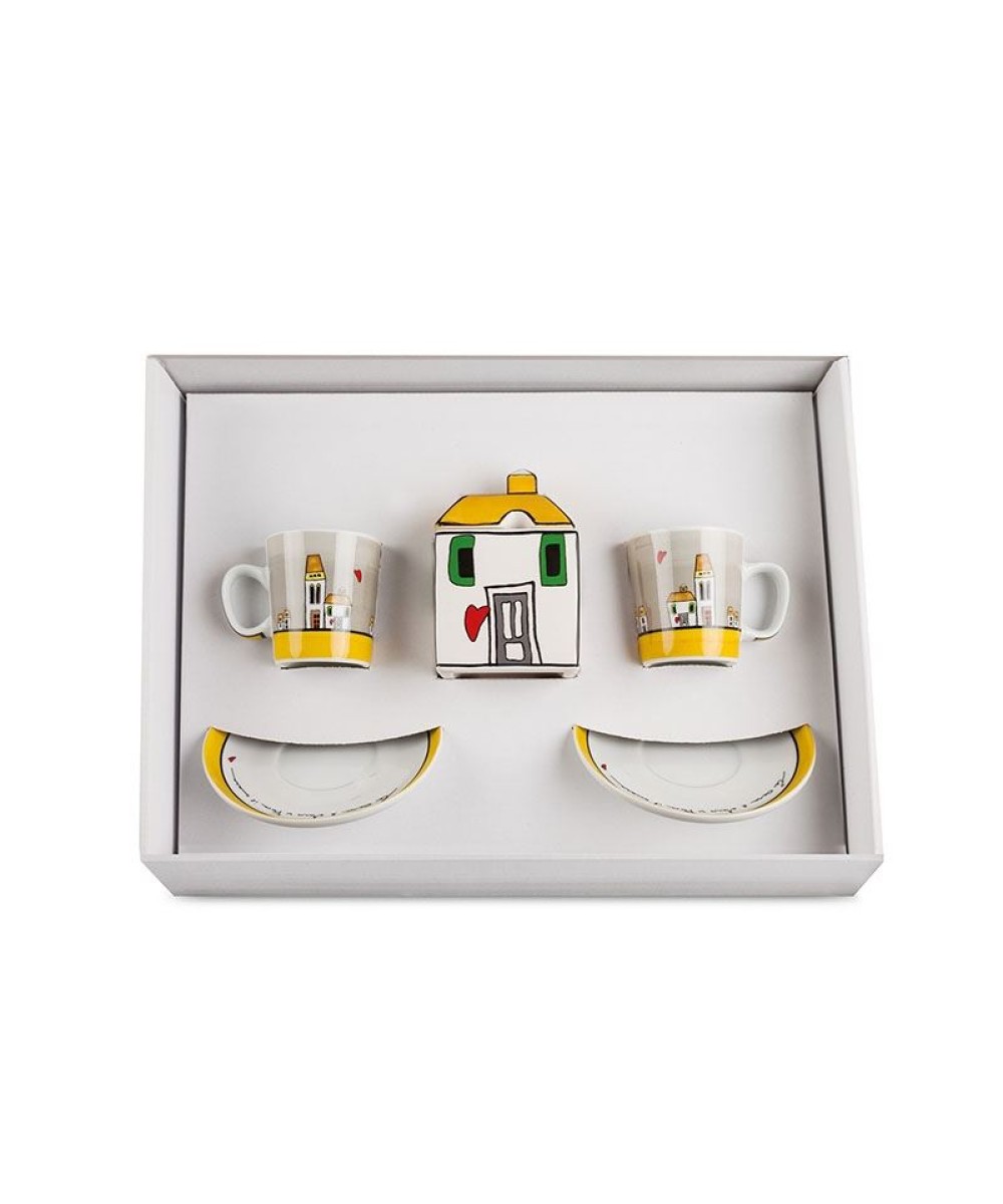 Tasse à café 2 pièces et sucrier Le casette yellow