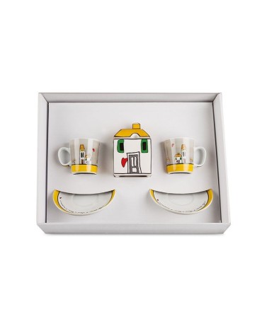 Tasse à café 2 pièces et sucrier Le casette yellow