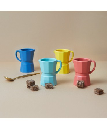 Tasse à espresso , 4 pièces, 4 coloris pastel, forme de cafetière italienne,