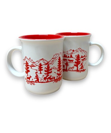 Tasse motif découpage en relief rouge