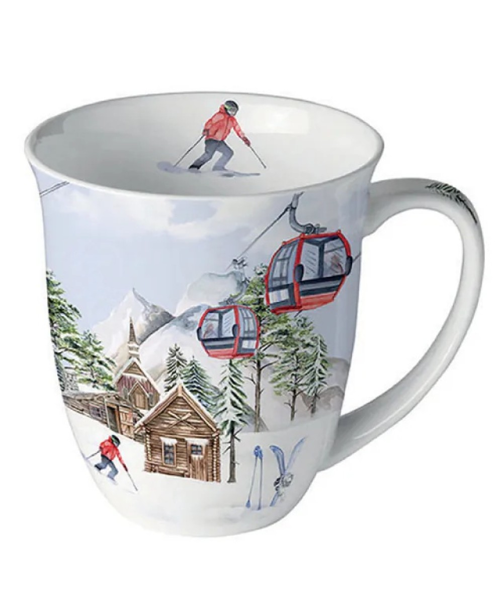 Tasse - Mug 0.4 litre en fine porcelaine ski et télécabine
