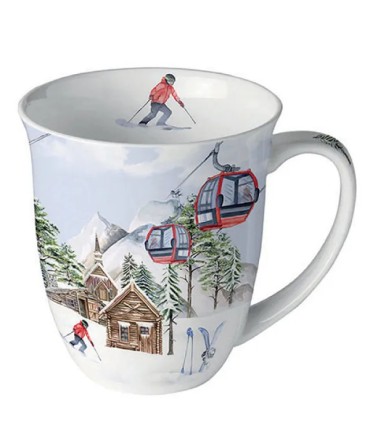 Tasse - Mug 0.4 litre en fine porcelaine ski et télécabine