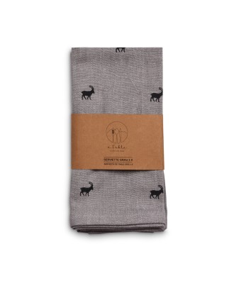 Serviettes de table (2 pièces) en coton, motif bouquetins sur fond gris