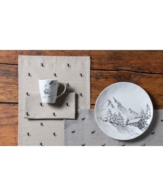 Set de table (2 pièces) en coton, motif bouquetins sur fond gris