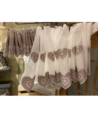 Rideaux coeur vichy beige, coupe au mètre selon largeur de bande