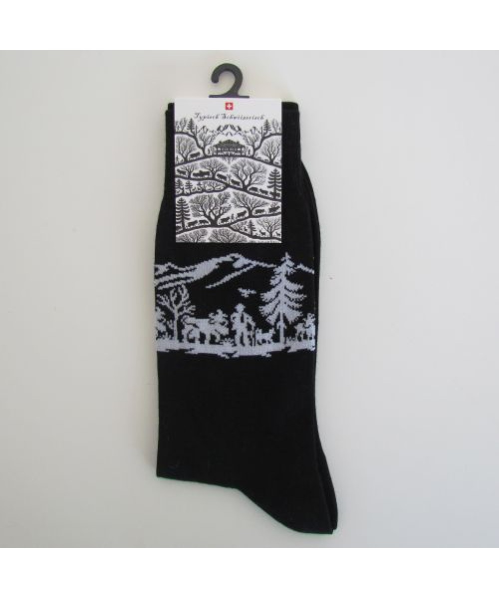 Chaussette homme motif vache et montagne