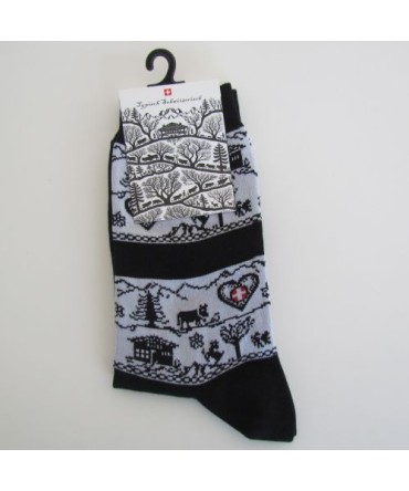 Chaussette dame noire mofif découpage
