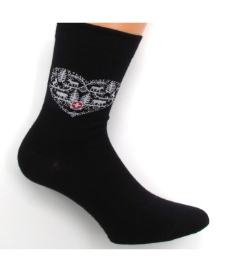 Chaussette dame noire mofif découpage coeur