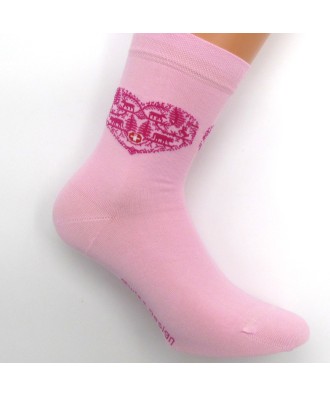 Chaussette dame rose mofif découpage coeur