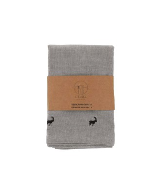 Chemin de table en coton, motif bouquetins sur fond gris
