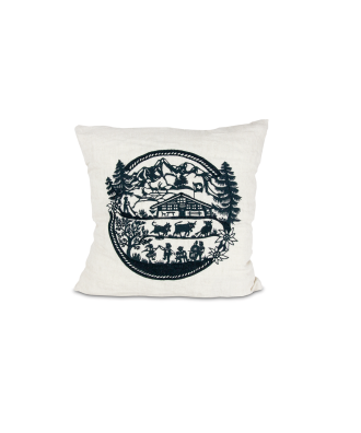 Coussin chalet motif découpage blanc