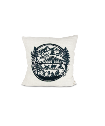 Coussin chalet motif découpage blanc