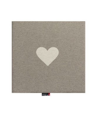 Coussin de chaise carré, motif coeur sur fond taupe