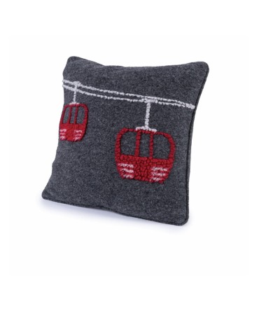 Coussin en laine anthracite motif télécabines