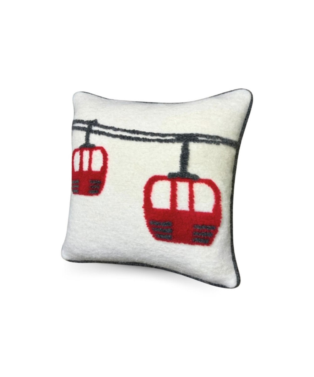Coussin en laine blanc motif télécabines
