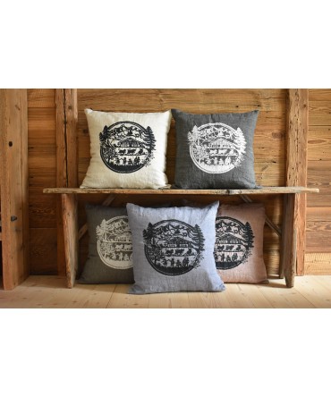 Coussin chalet motif découpage anthracite