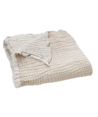 Plaid - Couverture en coton uni beige, aspect gaufré