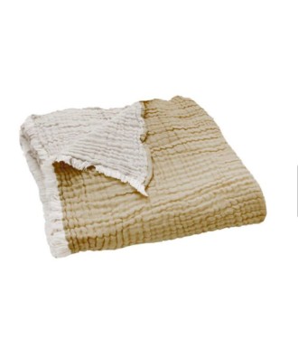 Plaid - Couverture en coton uni moutarde, aspect gaufré