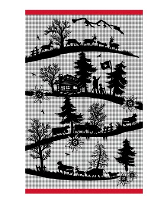 Linge de cuisine gris noir rouge design découpage alpage 45x70cm