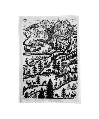 Linge de cuisine en coton design découpage nature et train