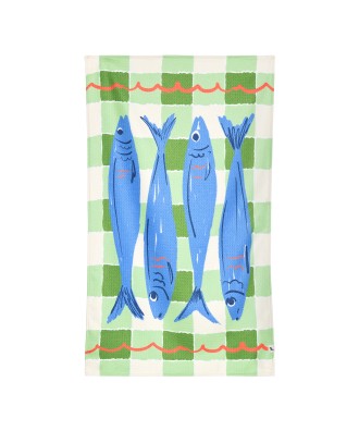 Linge de cuisine - Torchon motif poissons bleus