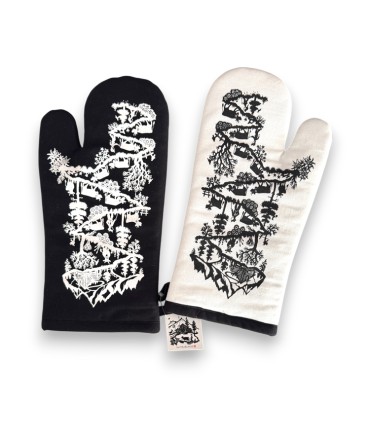 Gant de cuisine paire noir et blanc motif decoupage poya et alpage