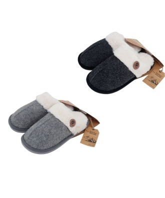 Pantoufle d'intérieur fourrée, semelle antiglisse, gris ou anthracite