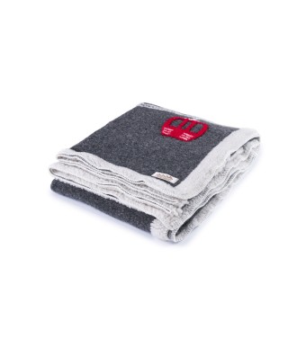 Plaid - Couverture en laine anthracite, motif Alpes et télécabines