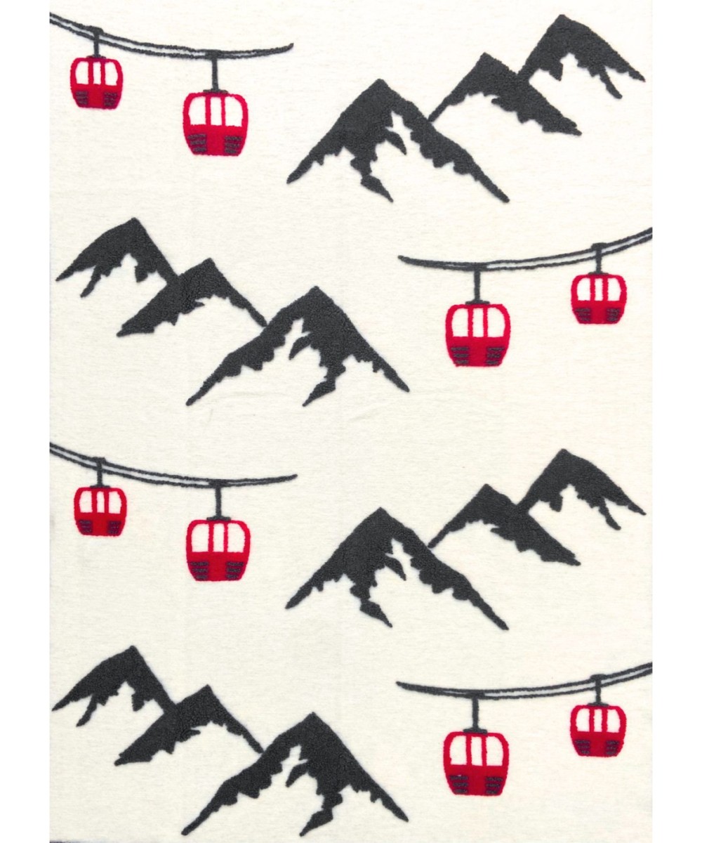 Plaid - Couverture en laine blanc, motif Alpes et télécabines