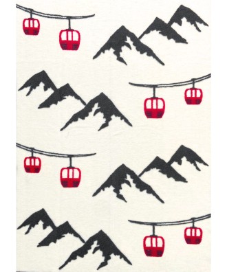 Plaid - Couverture en laine blanc, motif Alpes et télécabines