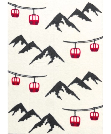 Plaid - Couverture en laine blanc, motif Alpes et télécabines