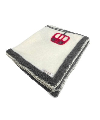 Plaid - Couverture en laine blanc, motif Alpes et télécabines