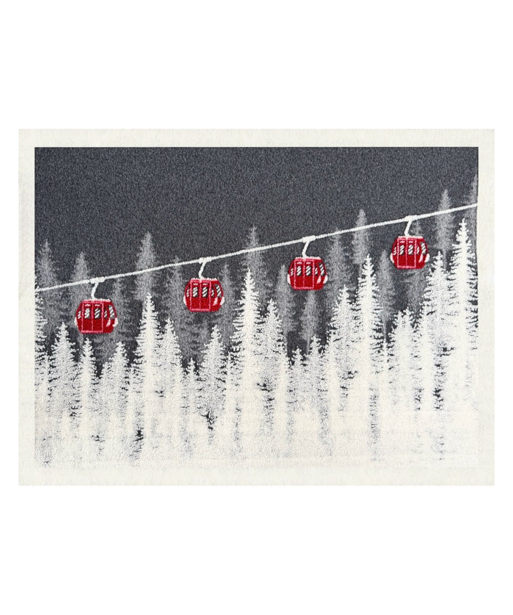 Plaid - Couverture en laine, motif télécabines et forêt