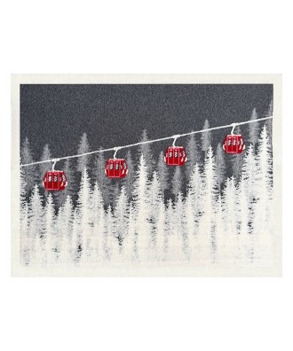 Plaid - Couverture en laine, motif télécabines et forêt