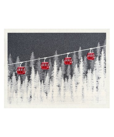 Plaid - Couverture en laine, motif télécabines et forêt