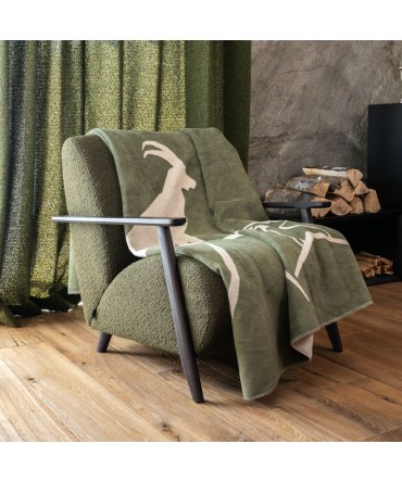 Plaid - Couverture - Couvre lit en coton, motif bouquetin