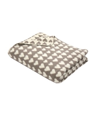 Plaid - Couverture en coton recyclé, motif coeurs beiges