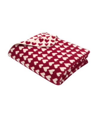 Plaid - Couverture en coton recyclé, motif coeurs rouges