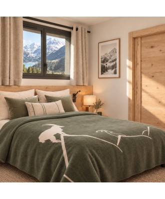 Plaid - Couverture - Couvre lit en coton, motif bouquetin