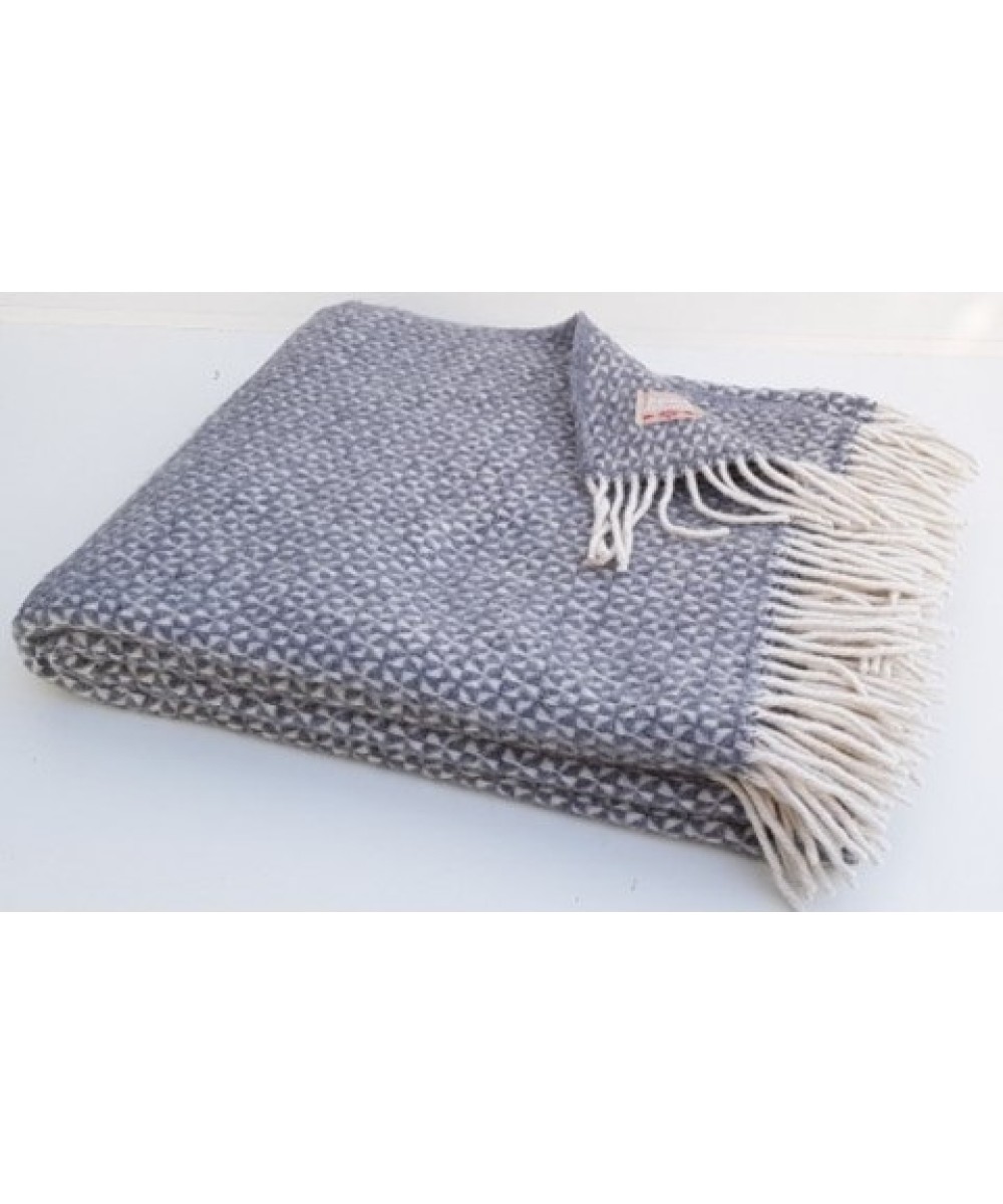 Plaid - Couverture gris mini losanges et franges